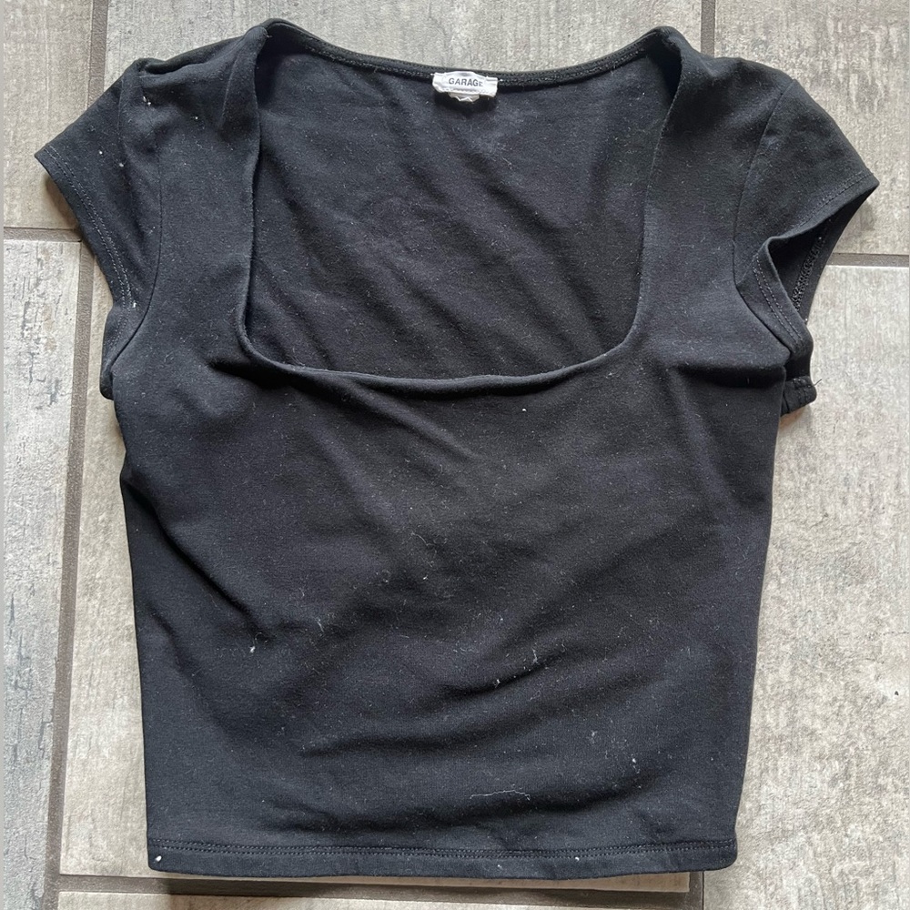 Garage Black Smooth Open Neck Tee